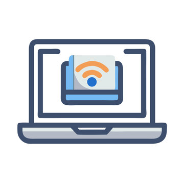 Laptop with Wireless Internet Icon - Internet Connection and Technology