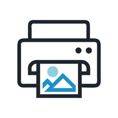 Fototapete - Printer Icon with Landscape Print: Technology, Office Supplies, Business