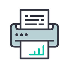 Poster - Printer Icon with Printed Graph, Minimalist Vector Illustration on Black Background