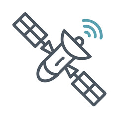 Poster - Satellite Icon with Communication Waves on Black Background - Technology Illustration