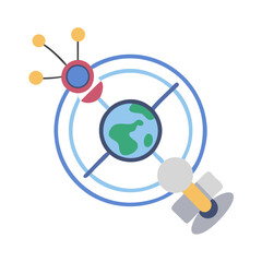 Poster - Earth, Satellite, and Network Icon on Black Background - Global Connection