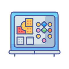 Poster - Presentation on a board with business data, charts and workflow illustration