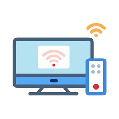 Poster - Smart TV with Remote Control and Wireless Connection Symbol Icon