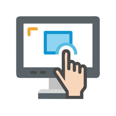 Poster - Hand touching screen icon: technology, interaction, touch screen, digital technology, flat design