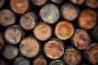 © Mind Sketcher - Close-up view of stacked wood logs.  Stacked timber circles, showing wood grain and texture.  Natural tones of brown and gray.  Forestry, lumber, or firewood