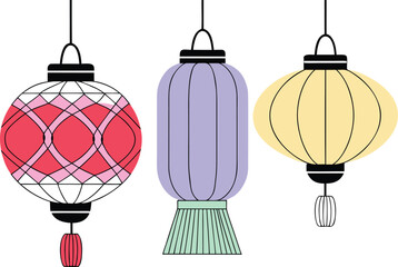 Leinwandbilder - Elegant chinese lanterns collection in a minimalist line art style perfect for festive decorations and cultural celebrations