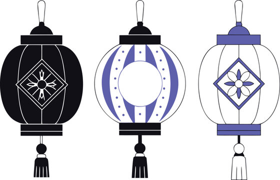 A collection of traditional chinese lanterns rendered in a minimalist line art style showcasing cultural festivity and decorative appeal for celebrations