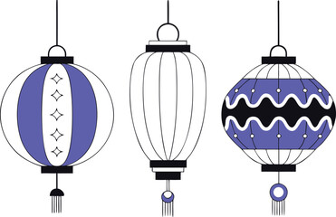 Leinwandbilder - Elegant line art collection featuring traditional chinese lanterns in a stylized artistic arrangement suitable for festive decorations and cultural designs