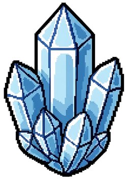 Pixelated Blue Crystal Cluster Isometric Game Asset Design.