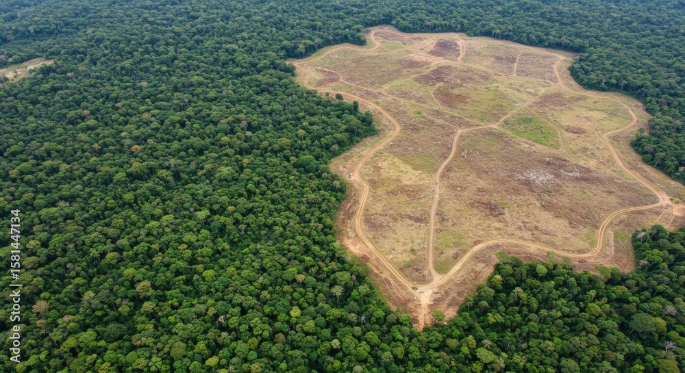 Aerial View of Rainforest Degradation Deforestation Impact on Tropical ...