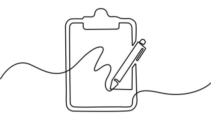 Fototapete - Continuous Line Drawing of Survey Icon. Clipboard with checklist icon continuous one line drawing of outline vector illustration.
