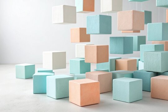 Minimalist 3D Abstract Cubes: Soft Pastel Geometric Arrangement