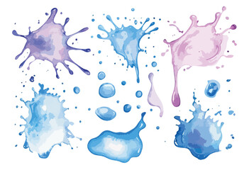 Poster - Set of watercolor splatters with blue and pink colors