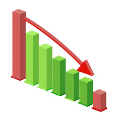 Poster - Bar chart with red arrow indicating downward trend isolated on transparent background