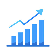 Poster - Blue Bar Chart with Arrow on Transparent Background