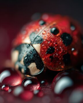 A ladybug is on a red background