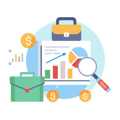 Poster - Business analytics and financial growth concept with charts and briefcases isolated on transparent background