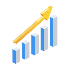 Poster - Isometric Bar Chart with Arrow on Transparent Background