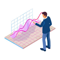 Poster - Isometric Businessman Analyzing Financial Data on transparent background