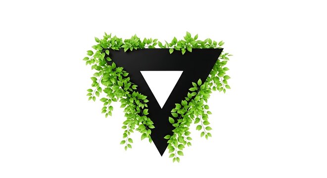 Geometric Greenery A Modern Triangle Logo Concept with Natural Leaf Adornments