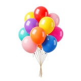 A vibrant bunch of assorted color balloons tied together isolated on transparent background