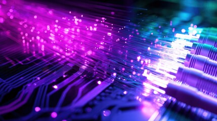Poster - An abstract depiction of data transmission and digital innovation, revealing the complex and illuminated fibers carrying information through the digital world.