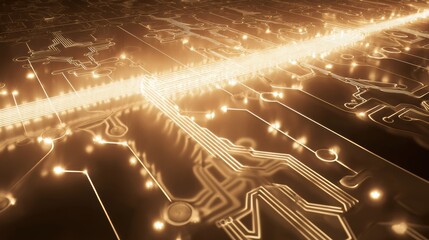 Poster - A close-up view of an illuminated circuit board with glowing lines, depicting a powerful and advanced technological landscape.