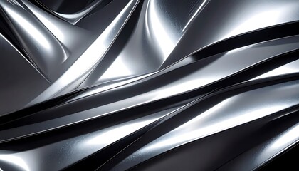 Poster - Sleek abstract background with flowing silver waves and reflective chrome texture. Modern futuristic design with dynamic lines and metallic gloss for technology or luxury concepts.