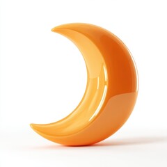 Fototapete - Glossy Orange Crescent Moon 3D Render on White Background