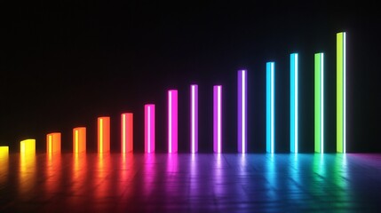 Neon Lit Bar Graph Ascending Progression on Dark Background