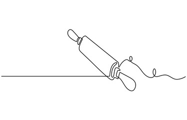 Fototapete - Rolling pin continuous one line isolated on white background. Bakery symbol art drawing. Rolling pin design outline. Editable stroke. Vector illustration