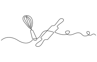 Fototapete - Rolling pin continuous one line isolated on white background. Bakery symbol art drawing. Rolling pin design outline. Editable stroke. Vector illustration