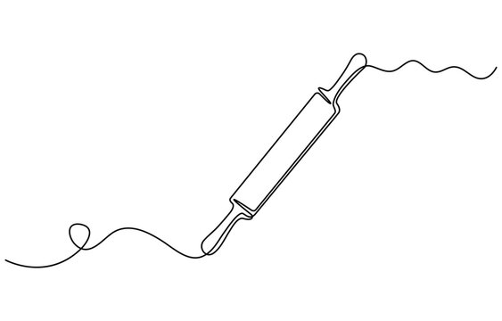 Rolling pin continuous one line isolated on white background. Bakery symbol art drawing. Rolling pin design outline. Editable stroke. Vector illustration