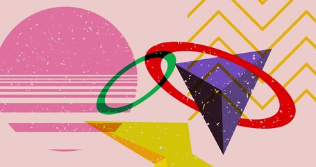 Poster - Colorful geometric shapes animation. Object in trendy riso graph design. Geometry elements abstract risograph texture style video.