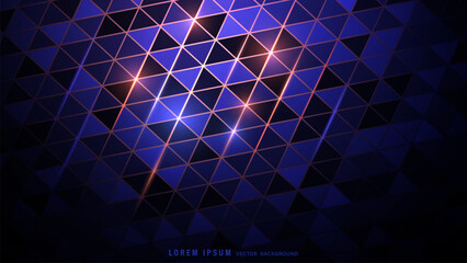 Wall Mural - Dynamic geometric abstract background with glowing blue and black triangle shapes, and vibrant light streaks