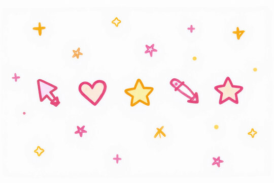 Doodle cute glitter pen line elements. Doodle heart, arrow, star, sparkle decoration symbol set icon. Simple sketch line style emphasis, attention, pattern elements. 3d rendering.