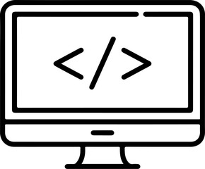 Aufkleber - Simple black line icon of a computer monitor displaying code symbols on a white background