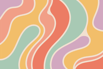 Poster - Abstract pastel background with flowing shapes creates a retro groovy style that evokes vintage summer vibes and modern art.