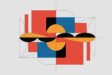 Poster - Graphic composition featuring squares, circles, and curves in vibrant colors for contemporary art