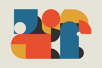 Poster - Geometric composition showcasing a modern and colorful abstract design with various shapes and a sophisticated retro aesthetic.