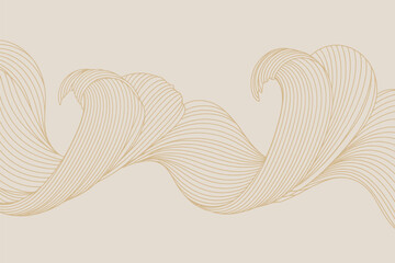 Poster - Abstract beige background with flowing golden lines forming wave like shapes in a horizontal pattern