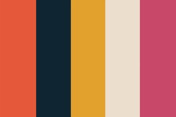 Poster - A vertical color block pattern featuring orange, navy, yellow, beige, and pink solid color stripes