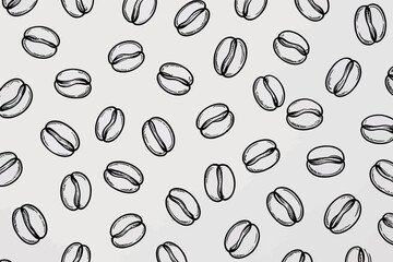 Poster - A seamless pattern of hand drawn coffee beans scattered on a light gray background in a simple style