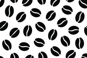 Poster - A seamless pattern of black coffee beans scattered on a white background in a repeating design style