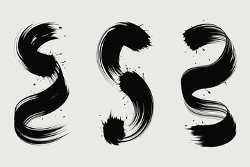 Poster - Artistic black brush strokes evoke abstract expression on a clean, neutral background, perfect for creative design.