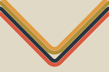 Poster - Retro style background art with a V-shape design featuring red, navy, gold, and orange curving stripes over a beige backdrop