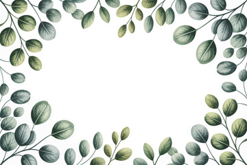 Poster - Watercolor eucalyptus leaves border with delicate green foliage, perfect for invitations and graphic designs providing a fresh botanical touch.