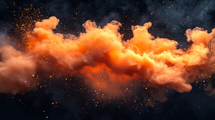 Poster - A vibrant orange cloud formation with sparkling particles against a dark and moody background scene view