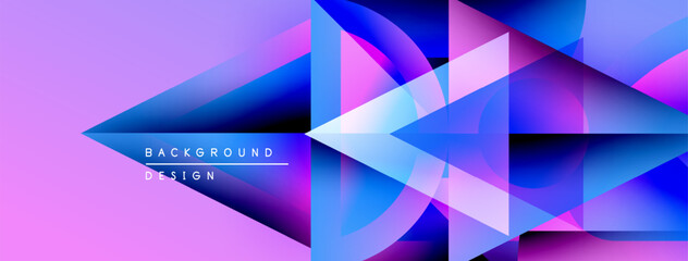 Poster - Abstract geometric shapes overlap. Purple, blue gradients create dynamic visual effect. Modern design suitable for backgrounds, presentations.