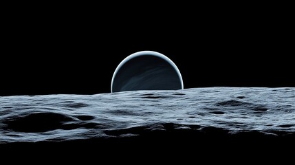 Wall Mural - a ringed planet like neptune seen from the surface of its moon - .
